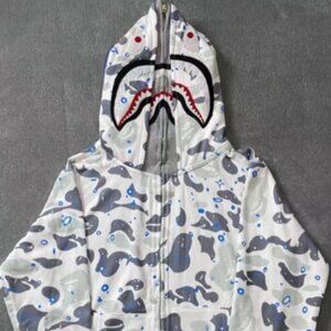 Brand new Bape double hooded shark head camouflage sweatshirt